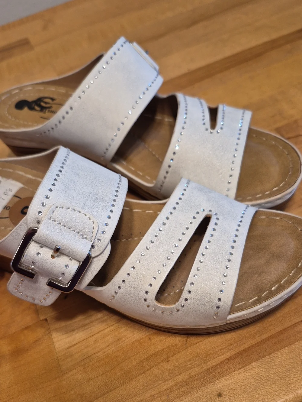 EG Shoes Wedge Heels Off White Beddazzled